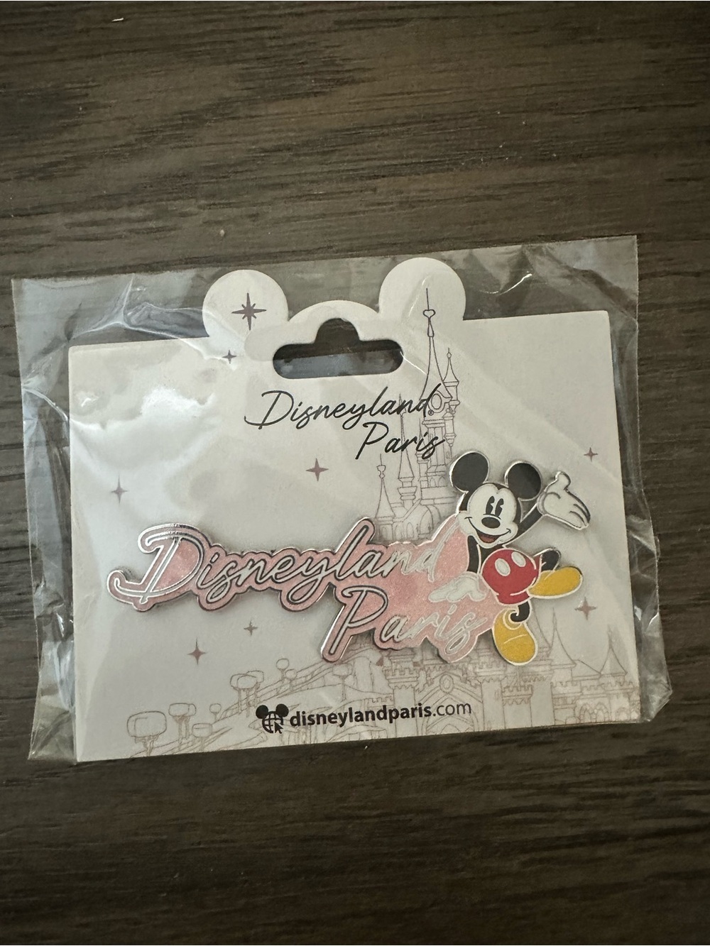 Disney Disneyland Paris Pink Script Logo & Mickey Mouse Enamel Pin